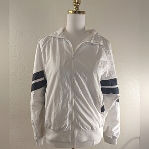 Abercrombie & Fitch Y2K White Bomber Jacket with Black Stripes